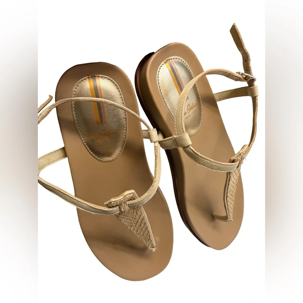 Sam Edelman Naomi Thing Beige Raffia T-Strap Sandals with Gold Accent NWOT